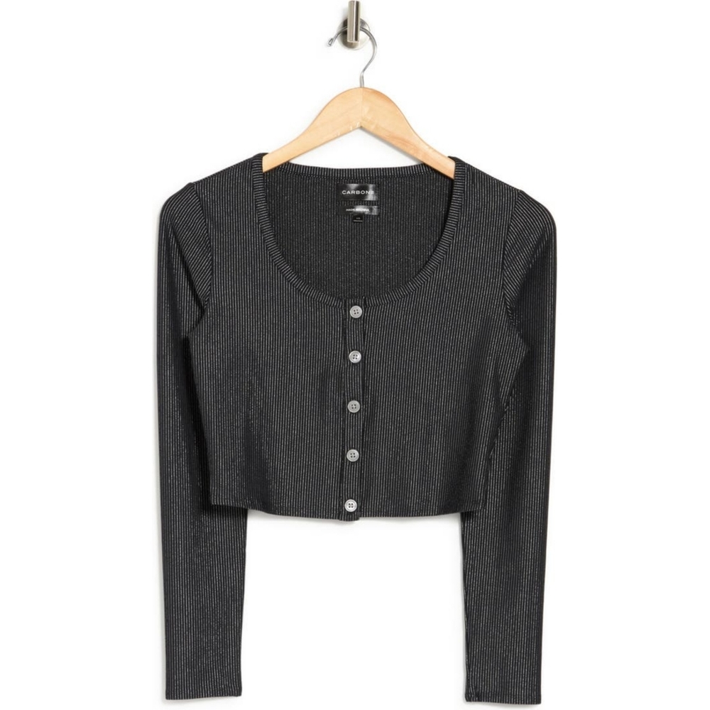 Carbon 38 Cropped Shimmer Stripe Cardigan Black Silver XS NWT NEW - Picture 4 of 12